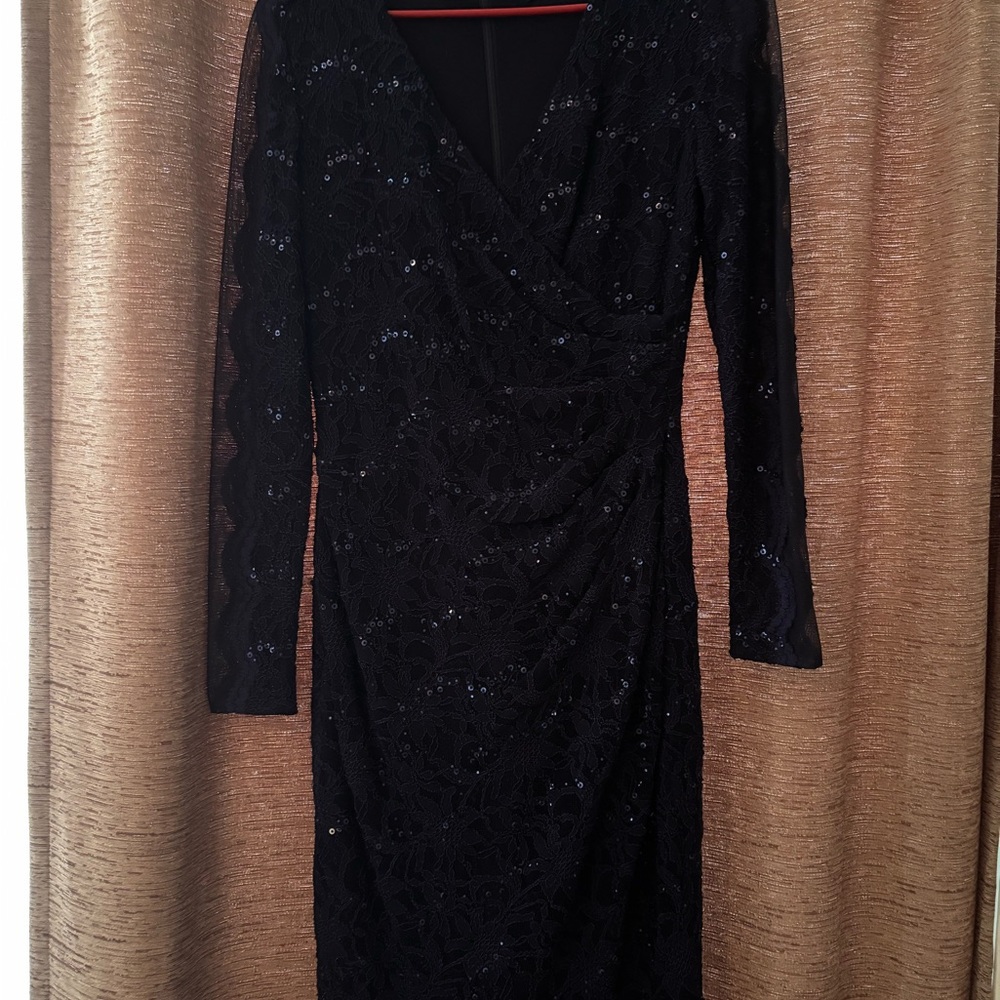 Elegant Ralph Lauren Navy Blue Sequin and Lace Dress